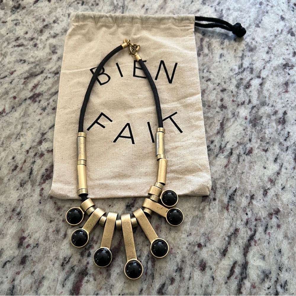Madewell Brass + Black Stone Statement Necklace – With Dust Bag